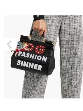 Dolce & Gabbana Black Top Handle 'DG Fashion Sinner' Satchel with Embellishments